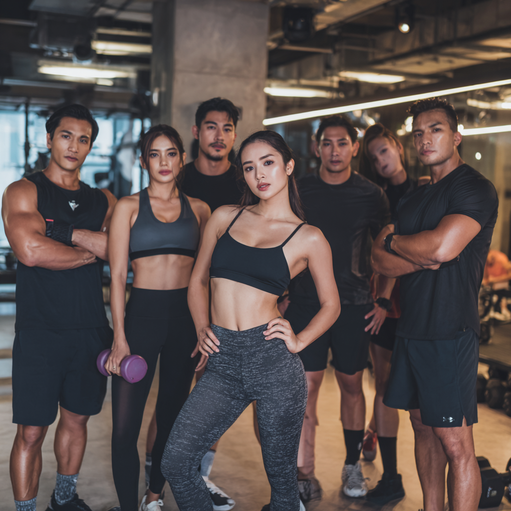 35 yoshdagi uzbek ayol progressiv kuch mashqlari qilayotgan, muvaffaqiyatli tabassum bilan, zamonaviy fitnes muhitida